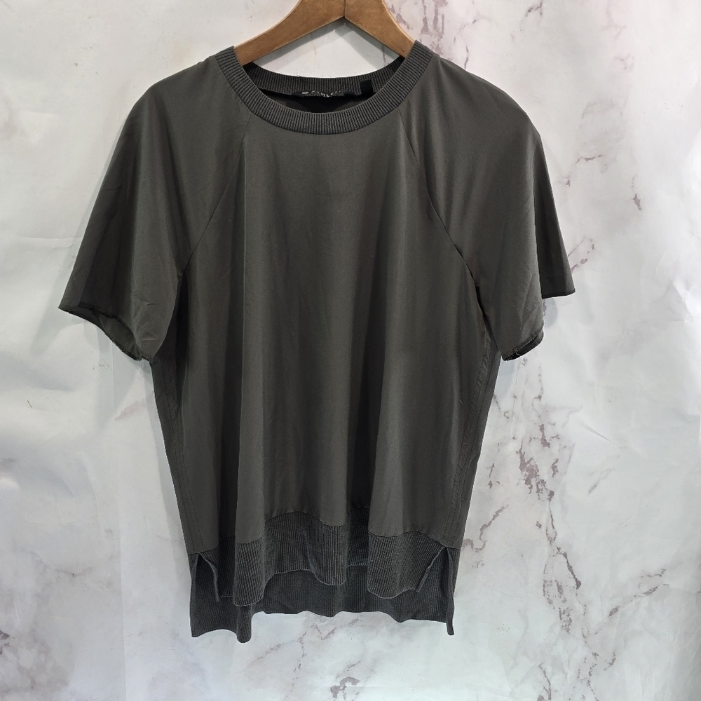 Athleta Shirt Womens Small Brown Crew Neck Short Sleeve Raglan Elastic Ribbed
